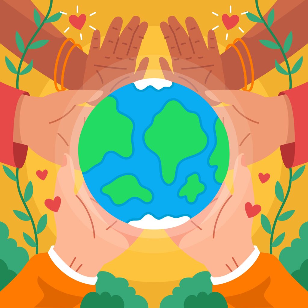 Hands holding a globe, it is the a picture to represent our climate and health in the 406 conference